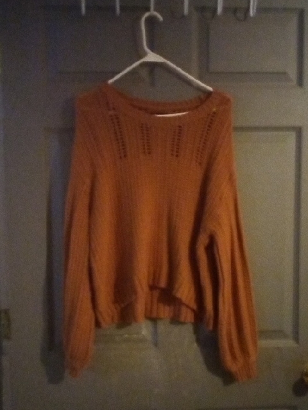 American Eagle Outfitters Rust Orange Open-Weave Crewneck Sweater